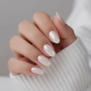 24 Piece Milky White Gel Short Almond press on Nails. New.